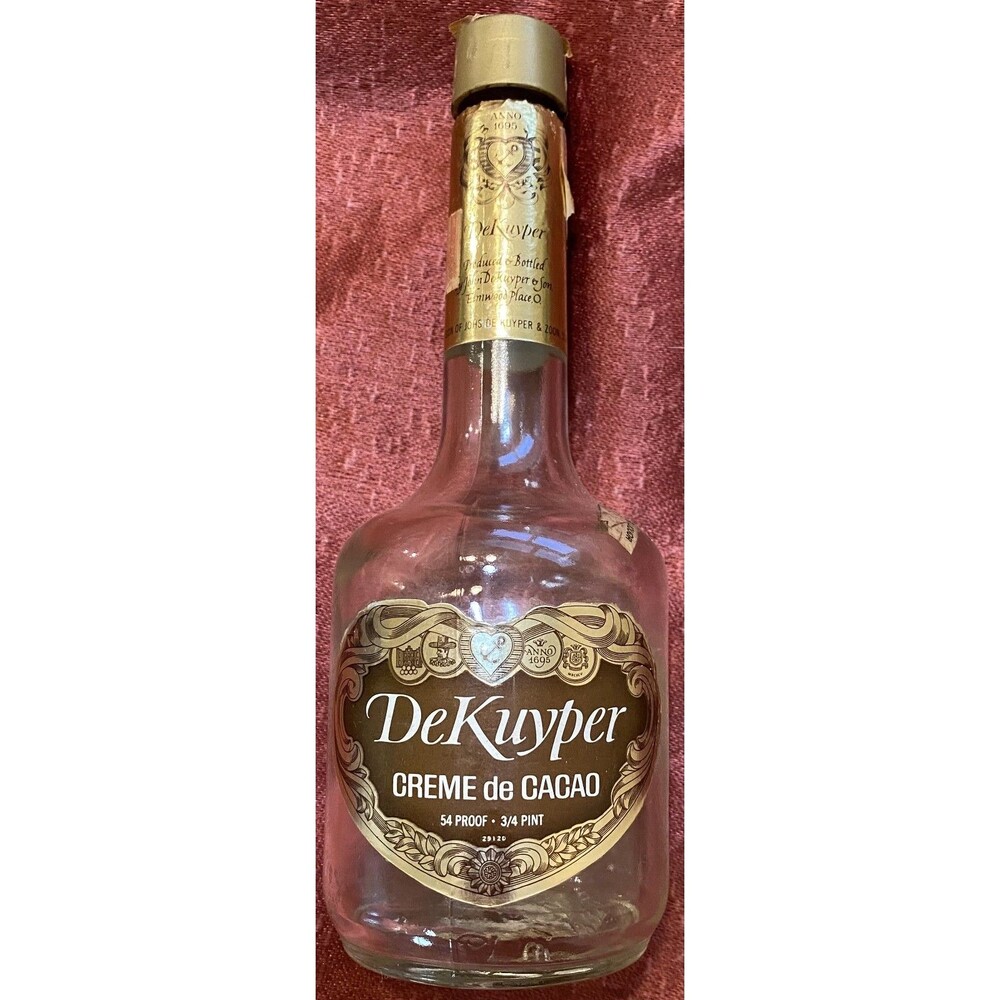 Empty Dekuyper Creme De Cacao Clear Glass Bottle 3/4 Pint Screw On Cap Lid